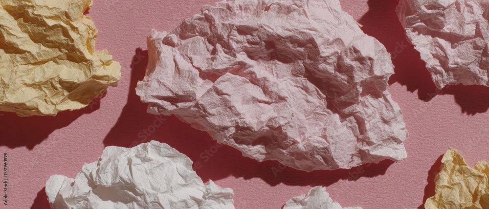 Poster Abstract Crumpled Paper Texture on Pink Background for Creative Stationery and Digital Design in Modern Sustainable Business and Communication Trends