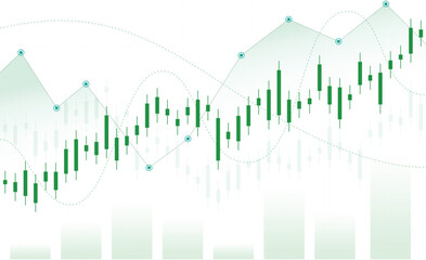 Candlestick chart with green and red candlesticks representing price movements over time, commonly used in financial trading analysis.