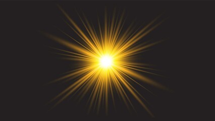 A bright yellow light burst with multiple rays emanating from a central point against a dark...