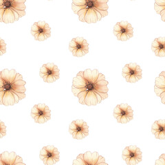 Seamless pattern of watercolor flowers. Hand drawn illustrations of plants