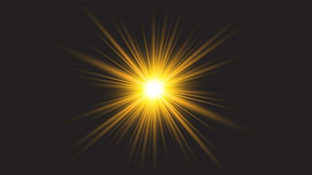 A bright yellow light burst with multiple rays emanating from a central point against a dark background, symbolizing energy, explosion, or illumination. - Powered by Adobe