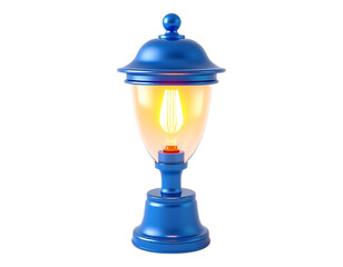 Blue decorative lantern with a lit bulb, perfect for outdoor lighting
