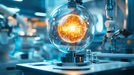 Innovative energy experiment laboratory scientific research high-tech environment close-up view futuristic concept