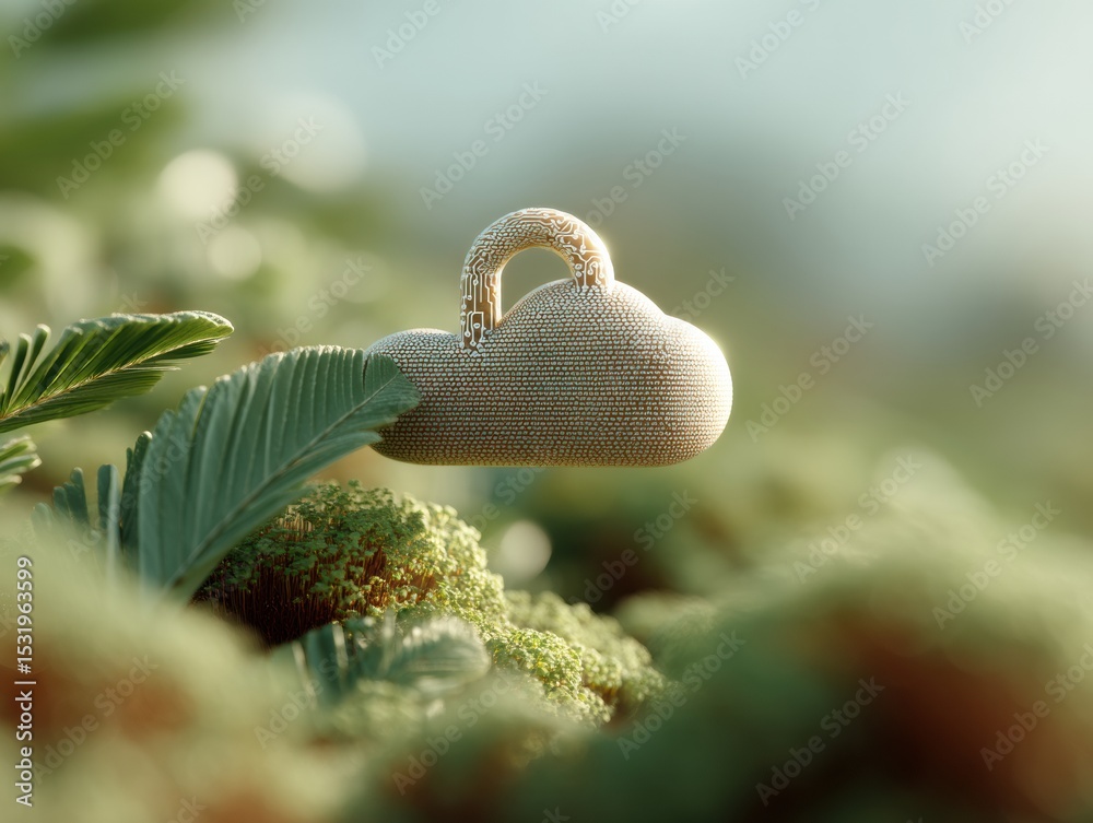 Aufkleber secure cloud computing concept with gold digital padlock floating above futuristic natural landscape