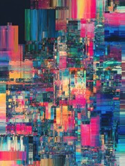 Glitching Abstract Neural Network Showcasing Vibrant Colors and Fragmented Patterns in a Chaotic Digital Landscape