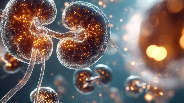 Medical illustration of human kidney in glowing light