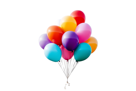 High-resolution multicolor balloons photo overlay PNG on transparent background — festive cut-out element for birthday invitations, party posters, celebration banners, and creative graphic design