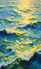 Vibrant Ocean Waves with Sunlight Reflections in Artistic Brushstroke Style