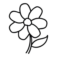 Very very simple black and white line drawing of a flower Silhouette.
