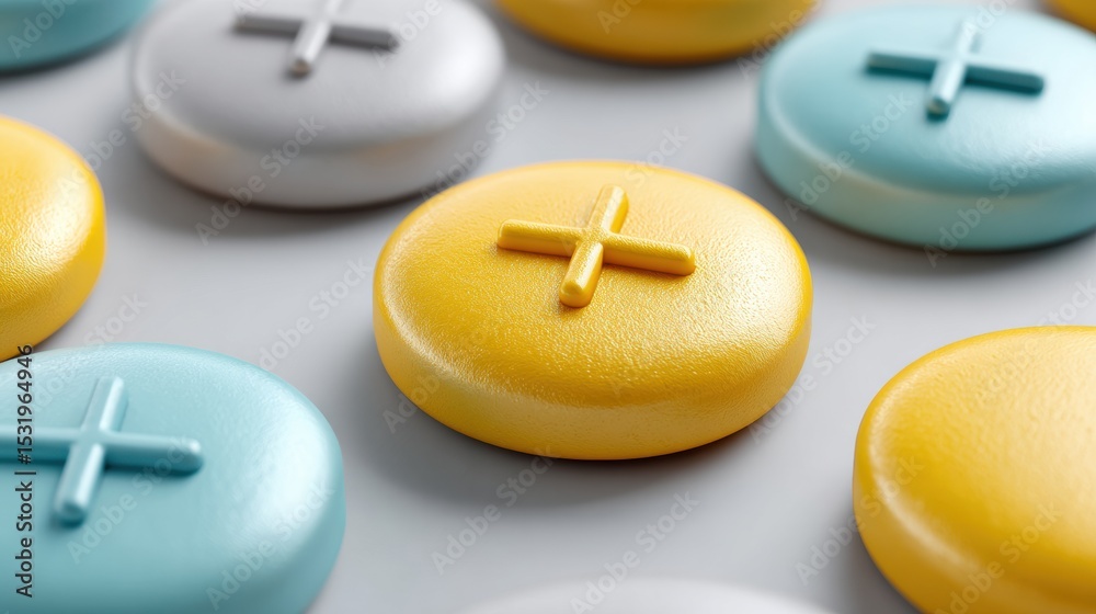 Aufkleber Modern Voting Icons with Plus and Minus Buttons in Soft Pastel Colors on Neutral Background for Digital Decision Making and User Interface Design