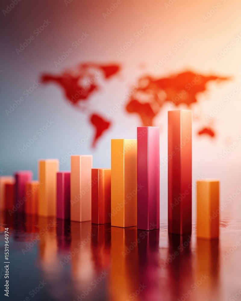 Poster modern trade tariffs bar graph with world map overlay visualizing global commerce trends and economi