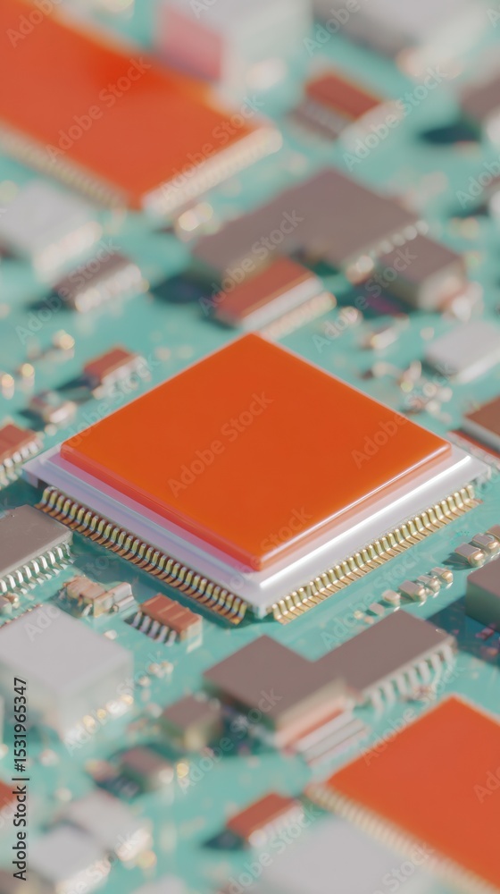 Leinwandbilder Extreme Close-Up of Processor Chip on Circuit Board Highlighting Spatial Computing Power and Advanced Electronic Pathways for Tech Innovation