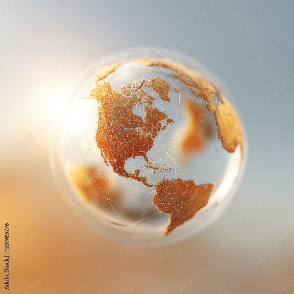 Poster satellite connectivity globe with network grid overlay highlighting north america for global digital