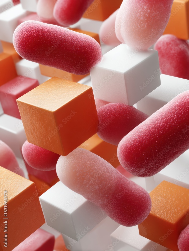 Aufkleber scientific close-up of salmonella bacteria on eggshell surface with textured cubes representing path