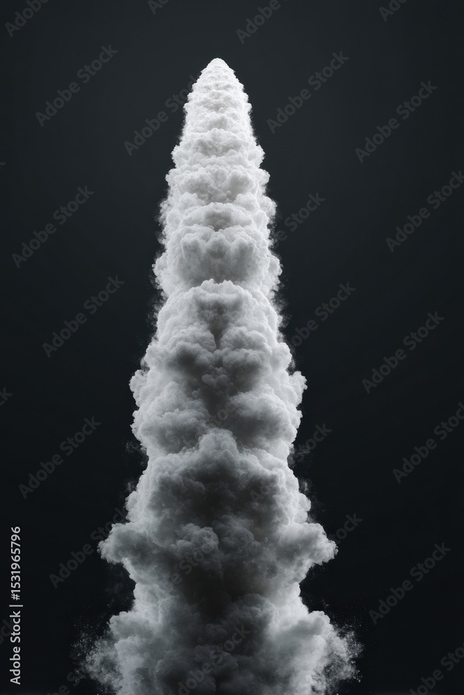 Poster high-detail rocket smoke trail with dynamic combustion particles and expanding fireball for commerci