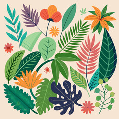 Fototapeta premium Tropical Paradise. A vibrant collection of exotic flowers and lush leaves