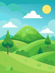 Fototapeta premium Serene Green Hills Landscape. Sunny Day Countryside View