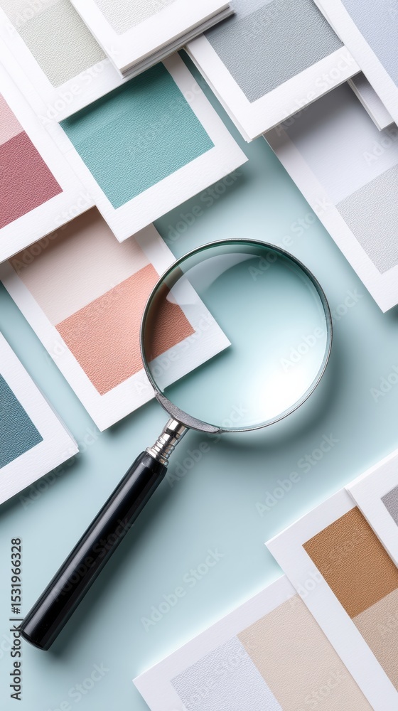 Poster Precision Print Quality Control with Magnifying Loupe and Calibration Charts for Commercial Printing and Modern Technical Verification Processes
