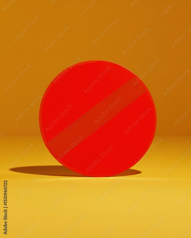 Poster Minimalist No Entry Sign with Bold Red Circular Frame and Diagonal Slash on Vibrant Yellow Background for Modern Design and Clear Visual Prohibition
