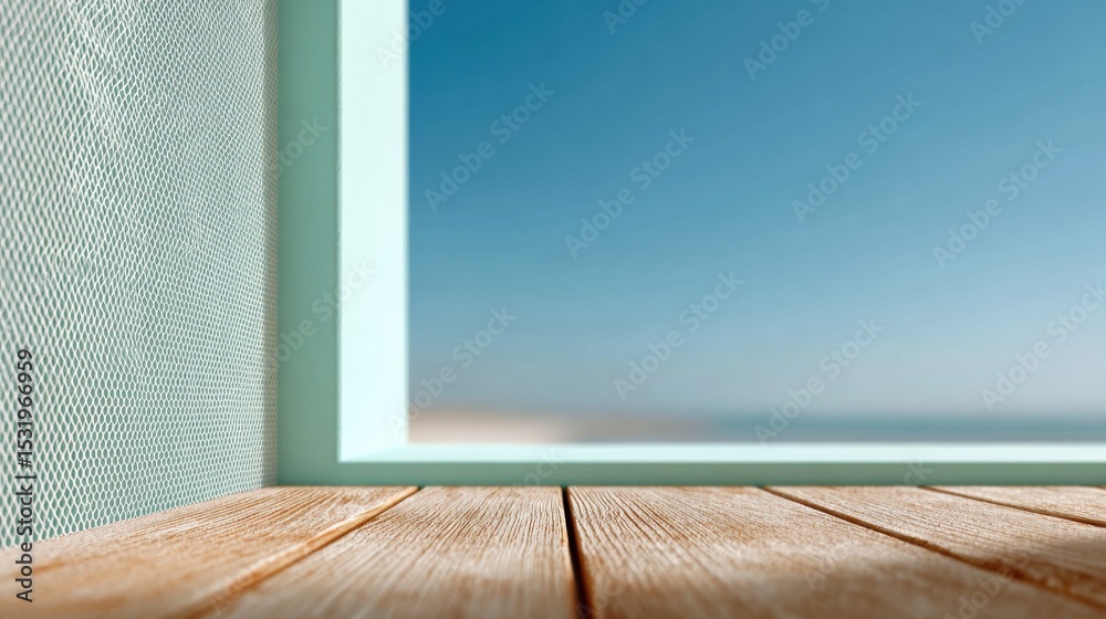 Poster modern mosquito wire mesh on window frame with wood texture showcasing durable insect protection for