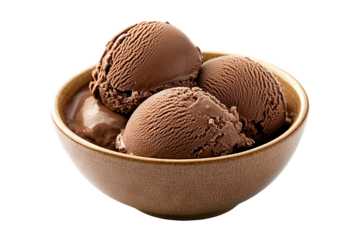 Luscious chocolate ice cream scoop in artisan bowl on invisible background — ultra-high-resolution PNG cutout perfect for dessert menus, premium packaging mock-ups, café advertising and culinary blog