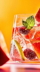 Refreshing berry-infused water in a crystal-clear glass with mint and citrus slices