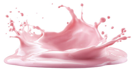 Splash of pink milky liquid with creamy texture and dynamic motion isolated on white background
