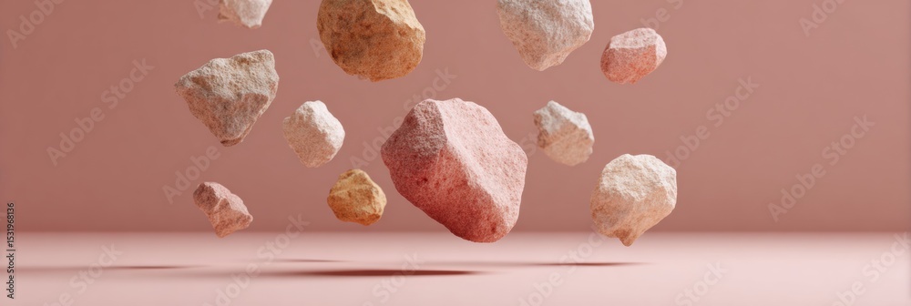 Poster Asteroid Fragments Floating in Space Clustered Together on Transparent Background Symbolizing Unity Diversity Group Momentum and Collective Impact