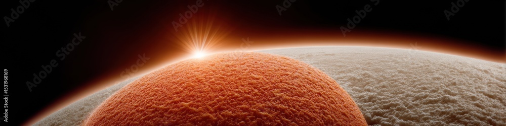 Poster geomagnetic storm with massive sunspot and erupting solar flares, textured plasma in space for scien