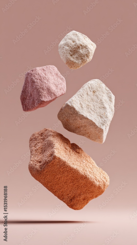 Aufkleber Floating Asteroid Fragments in Soft Tones Representing Interstellar Movement and Exploration for Modern Digital Marketing and Tech Innovation Campaigns