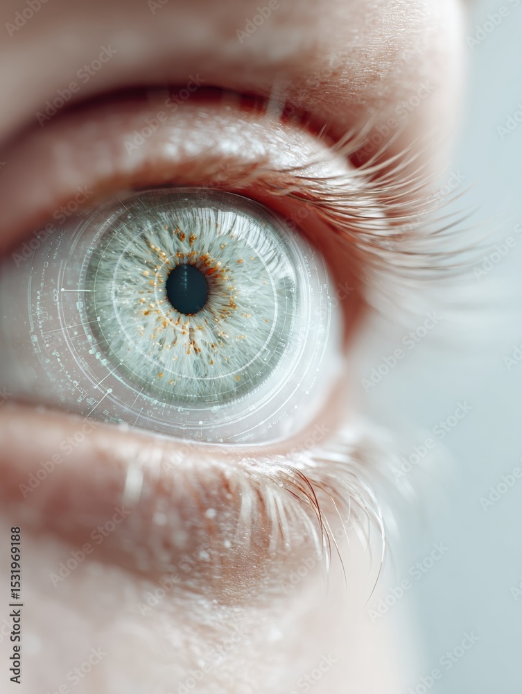 Leinwandbilder Futuristic macro eye with digital grid overlay and data streams symbolizing next-generation biometric security and identity verification technology