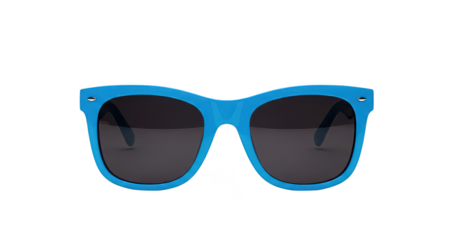 Bright blue sunglasses against black background