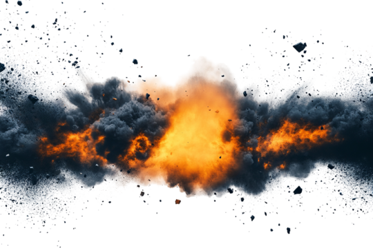 Fiery explosion border on transparent background — ultra-high-resolution PNG cutout edge perfect for dynamic VFX overlays, action poster design, and dramatic photo composites