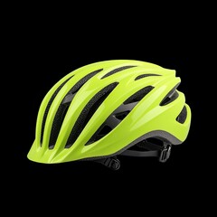 Fototapeta premium Bright neon bicycle helmet designed for safety and style, featuring aerodynamic lines and ventilation for comfort during rides. Perfect for cycling enthusiasts seeking visibility and protection