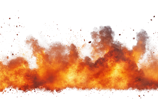 Fiery explosion border on transparent background — ultra-high-resolution PNG cutout edge perfect for dynamic VFX overlays, action poster design, and dramatic photo composites