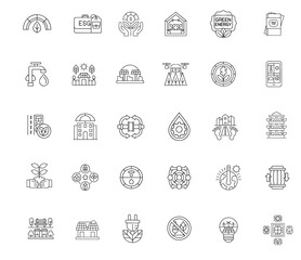 Climate action plan collection icons show eco friendly solutions and sustainable energy concepts