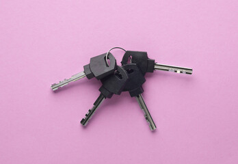 Bunch of keys on a pink background