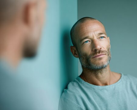 National Dance Movement Therapy Advocacy Day Reflection Thoughtful Man Contemplating Personal Growth with Mindfulness for Mental Health Awareness and World Mental Health Day - Powered by Adobe