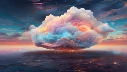 "Futuristic Digital Web Technology with Cloud and Generative AI Hologram"