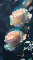 Digital technology black background rainbow white rose illustration poster background