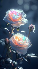 Digital technology black background rainbow white rose illustration poster background