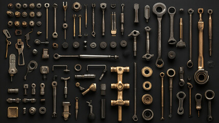 Arrangement of varied vintage automotive tools showcases worn metal