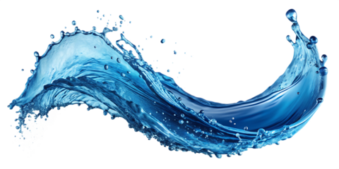 blue water wave splash on transparent background