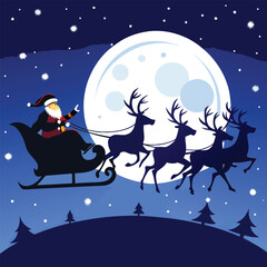 Naklejka premium Black Silhouette of Santa Claus Riding in a Vehicle