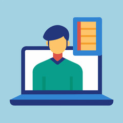 An individual taking an online course, with a learning platform interface on a laptop.