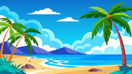 Fototapeta na wymiar Tropical Beach Paradise. Palm Trees. Ocean. and White Sand
