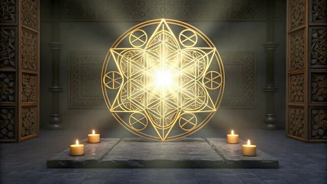 Sacred Geometry Mandala in an Ancient Temple Setting Golden Flower of Life Spiritual Enlightenment Meditation Tranquility