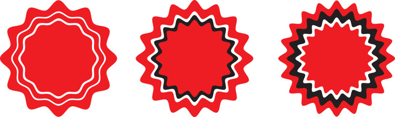 Set of Red Star  Blank red round starburst label with wavy edges and white borders. Flat design illustration. starburst labels with wavy edges and white borders. 
