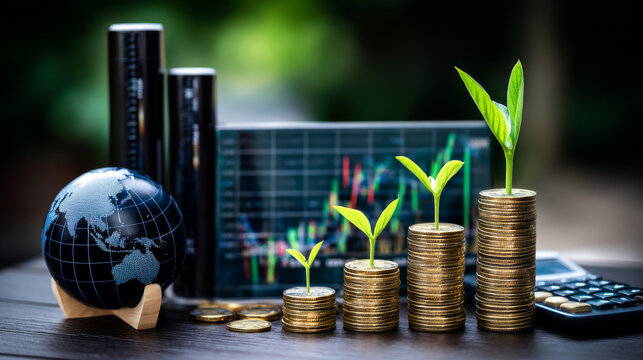  Seedling are growing from soil with growth comparative year 2020 to 2021. Concept of business growth, profit, agriculture, development and success	
graph.