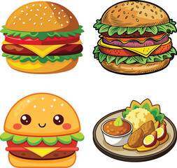 Fast food set hand drawing, doodles, vector illustration
Flat Design Fast Food Icon Set with Side Shadow
